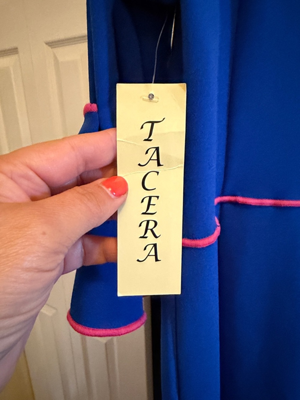 Tacera Royal Blue Midi Dress with Pink Trim - Picture 5 of 6